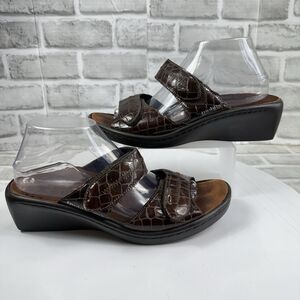 MEPHISTO Mobils Paula Patent Leather Croc Adjustable Wedge Sandals Size 41-11